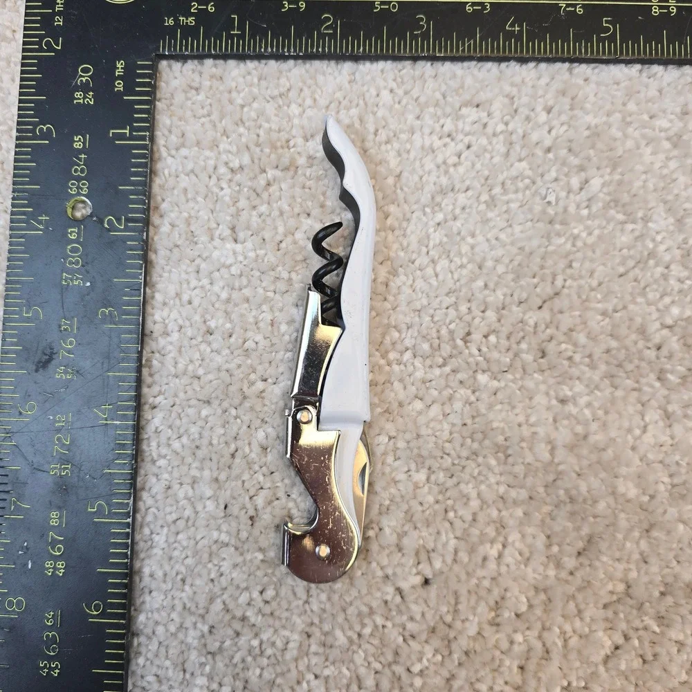 Olin Wine‎ Opener White Waiter's Corkscrew Double-Hinged Foil Cutter Multi-Tool